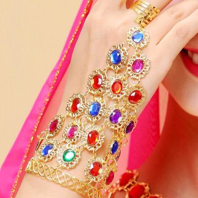 China Comfort Fit SC Vintage Gold Plated Show Crystal Bracelet Trendy Belly Dance Diamond Ring Wear Colorful Bracelet For Women for sale