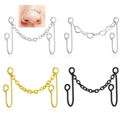 China Amazon FASHIONABLE New Design Faux Piercing African Nose Slap No Pierced Clip On Nose Ring Stainless Steel Nose Chain For Women 2021 for sale