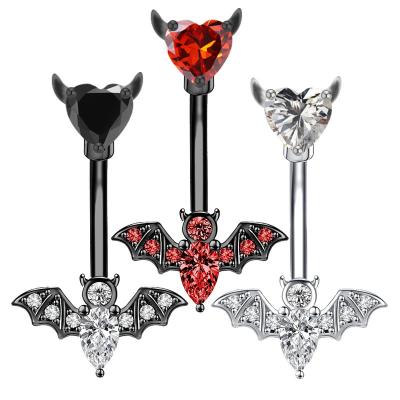 China FASHIONABLE Sc 2022 Hot Selling Belly Ring Wholesale Popular Stainless Steel Belly Belly Rings Piercing Cool Crystal Bat Belly Rings For Women Men for sale