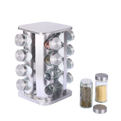 China Sustainable 12 16 20 Jar Filled Rotating Swivel Stainless Steel Spice Rack Kitchen Spice Jar Rack Set for sale