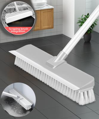 China Sustainable Bathroom Tile Cleaning Long Handle 2 In 1 Squeegee Mop Floor Scrub Cleaning Brush for sale