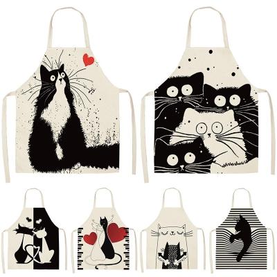 China Cotton Home Cleaning Sleeveless Canvas for Women Black Cute Cat Printed Kitchen Cooking Baking BBQ Aprons for sale