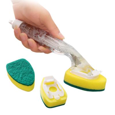 China Viable Kitchen Pot Long Handle Automatic Liquid Filling Brush For Removing Oil Stains Dishwashing Sponge Hydraulic Cleaning Brush for sale