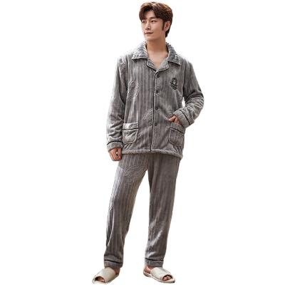 China New men's winter flannel thickened home wear breathable coral velvet men's pajamas border pajamas for sale