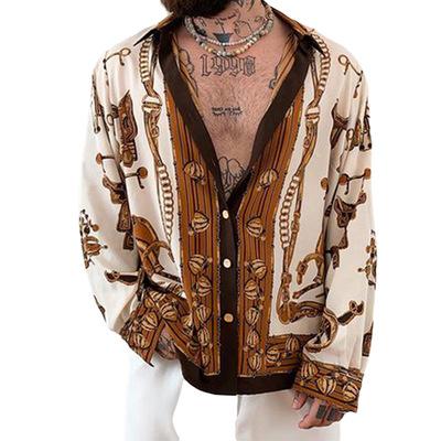 China Autumn Breathable Europe and the United States American Retro Trend Men's Plus Size Long Sleeve Shirt Pattern Shirt for sale