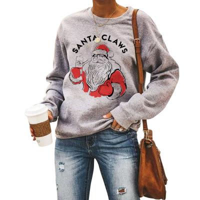 China European and American Christmas women's anti-pilling Santa Claus letter-printed round collar off the shoulder long sleeve hoodie for sale