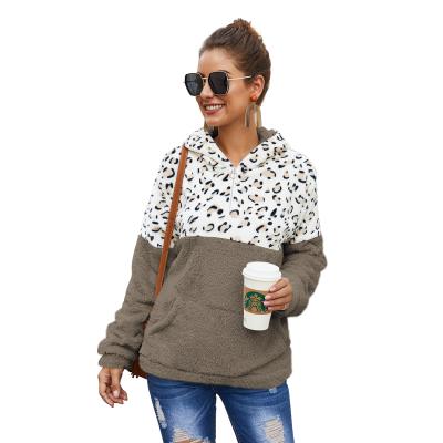 China Autumn and winter new women's fashion leopard sleeve hoodie long print casual patchwork hat anti-pilling for sale