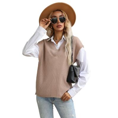 China QUICK-DRY new autumn Europe and the United States fashion women's color pure V-neck knit sweater vest for sale