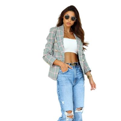 China New Women's Winter Anti-Shrink Autumn Casual Plaid Long Sleeve Cross Loose Short Jacket for sale