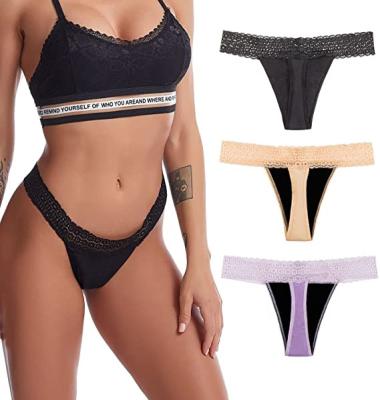 China Postpartum Sexy Thong G - 5 Colors Women Breathable Cotton Lace Period String 4 Layer Underwear Leakproof Period Panties for sale