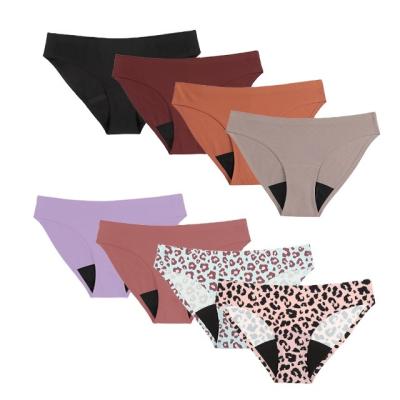 China Leopard washable bikini 8 color antibacterial seamless sexy protection full 4 layers underwear menstrual period leakproof panties for sale