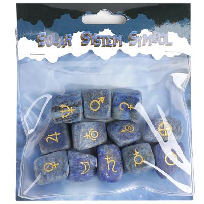 China 12pcs Europe Per Bag Solar System Symbol Engraved Natural Healing Lapis Lazuli Tumbled Stone for sale