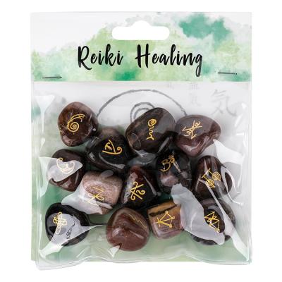 China Europe 13pcs Per Bag Bulk Engraved Crystals Healing Tumbled Woodstone Reiki Chakra Stones Natural for sale