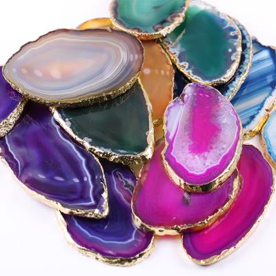 China No Yase Brazilian Natural Rough Gold / Silver Plating Agate Slices Agate Stone Pendant for sale