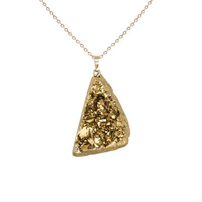 China BOHEMIA Yase Women Druzy Triangle Shape Trendy Gold Plated Geode Crystal Necklace Pendant for sale