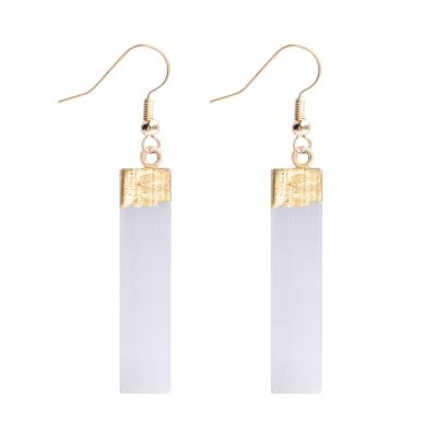 China Yase Ethnic Trendy Gold/Silver Plated Natural Selenite Earrings For Women Elegant Selenite Rough Drop Dangle Earrings Jewelry for sale