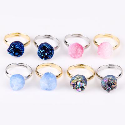 China FASHIONABLE Yase small charm natural druzy ring dyed color stone natural crystal adjustable ring quartz lady druzy ring for sale