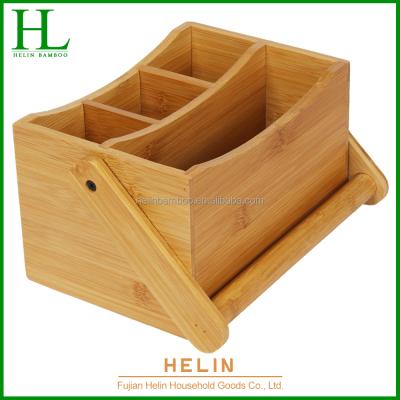 China Sustainable 4-Compartment Bamboo Cutlery Box With Foldable Handle for sale