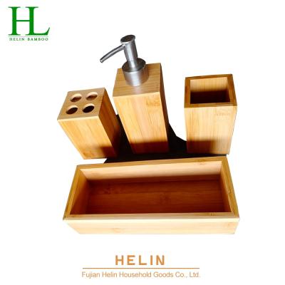 China Sustainable Plant Bamboo Bathroom Accessories Set / Wooden Bathroom Organizers Set for sale