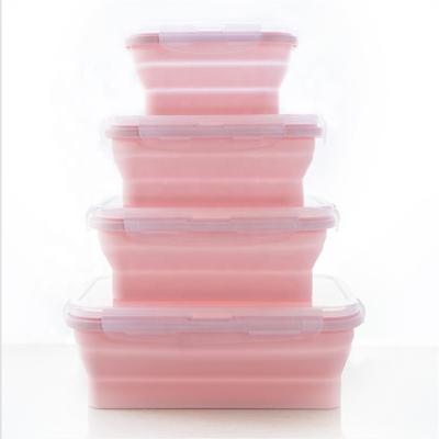 China Viable Customize High Quality Durable Rectangular Silicone Mini Meal Prep Foldable Kids Lunch Bento Box for sale