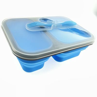 China Sustainable 3 Compartment BPA Free Silicone Collapsible Collapsible Lunch Box for sale