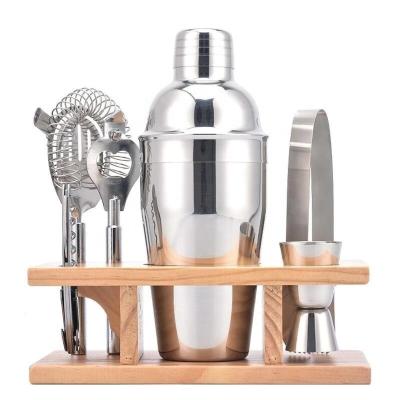 China Sustainable Wooden Rack 550Ml Stainless Steel Cocktail Bar Set Shaker for sale