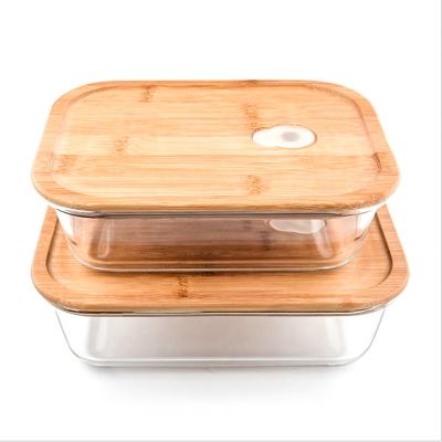 China Factory Outlet Glass Microwavable Storage For Food Glass Food Container With Bamboo Lid for sale