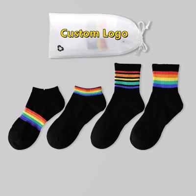 China XY-0186 Rainbow QUICK DRY Knee Tube Crew High Ankle Shorts Long Combed Cotton Stripe Socks for sale