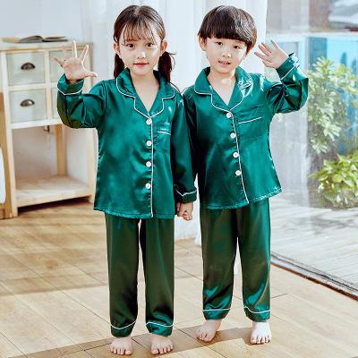 China Wholesale QUICK DRY Solid Color Unisex Kids Button Sleepwear Silky Satin Pajamas Sets for sale