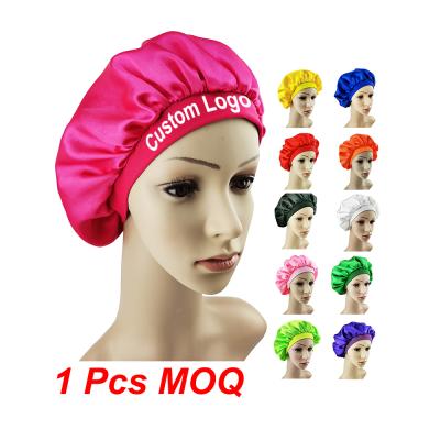 China High quality designer silk bonnets feeling long hair satin sleep bonnet custom logo wholesale soft soft for sale