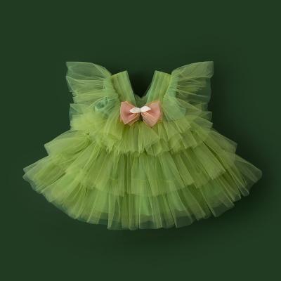 China Washable Toddler Tulle Dress Boutique Green Toddler Dresses Wholesale Kids Party Dresses Tulle Tie Up Princess Tutu Dresses For Girls Kids for sale