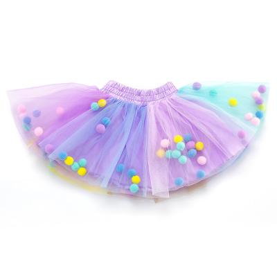 China Wholesale Kids Girls Pom Pom Tulle Skirt Toddler Skirt Rainbow Poms Dress Breathable Girls With Ruffles Baby Colorful Tutu Skirt for sale