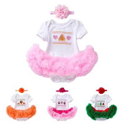 China Short sleeve baby romper dress set wholesale baby cotton rompers set with headband baby clothes newborn short sleeve summer clothing for sale