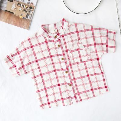 China Anti-pilling Wholesale Kids 100% Cotton Blouse Kids Girl Kid Boy Girl Plaid Shirt Clothing Shorts Sleeves Shirts Cotton Casual Clothes for sale