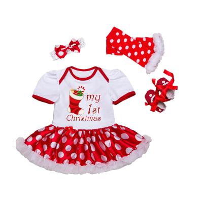 China Infant Babies Christmas Romper Sleeves Polka Dot Dress Clothing Sets With Short Headband for sale