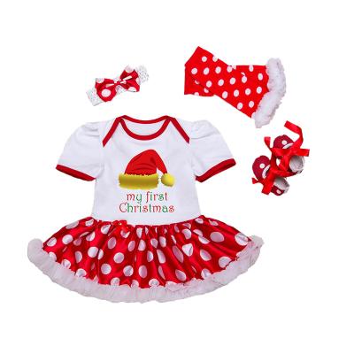 China Anti Shrink Baby Christmas Dresses Newborn Girl Clothes Ruffle Tutu Suits Santa Outfits for sale