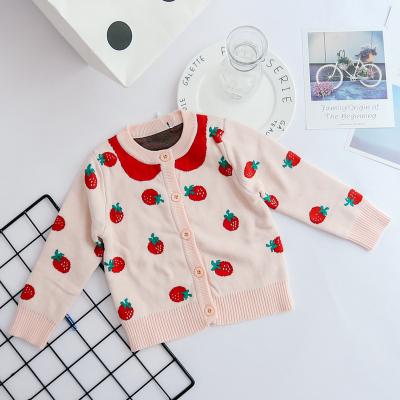 China Anti Shrink Kids Girls Cardigan Sweater Teams Strawberry Knitwear Cotton O-Neck Pink Sweater Kids Crochet Knitting Sweater For Kid for sale