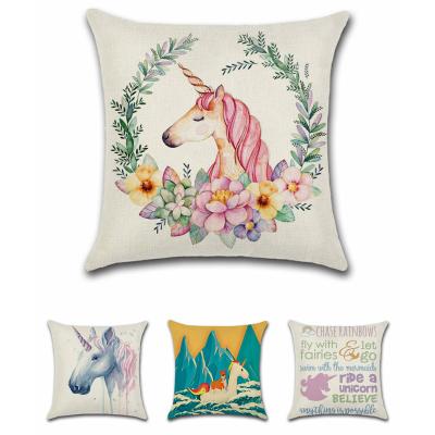 China Unicorn Theme Throw Pillow Covers Viable Printed Square 45x45 Sofa Seat Linen Cushion Covers Soft Pillow Case Home Decoration for sale