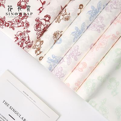 China Recycled Materials Sinowrap NEW arrival rose print papery wrapping paper for Valentine's Day for flower packing and florist for sale