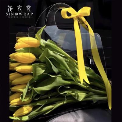 China Disposable SINOWRAP Florist Supplies Wholesale Clear Plastic Flower Bag With Handles For Bouquets for sale