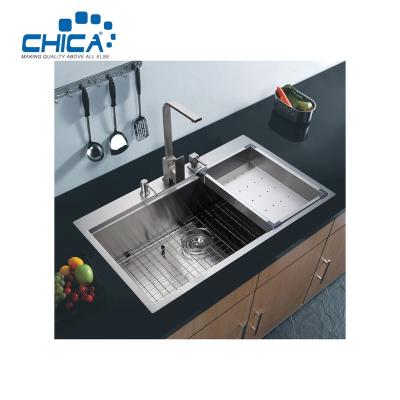 China Without Faucet SUS304/201 Kitchen Sink Household Kitchen Sink Stainless Steel Double Bowl Handmade Sink With Grid for sale