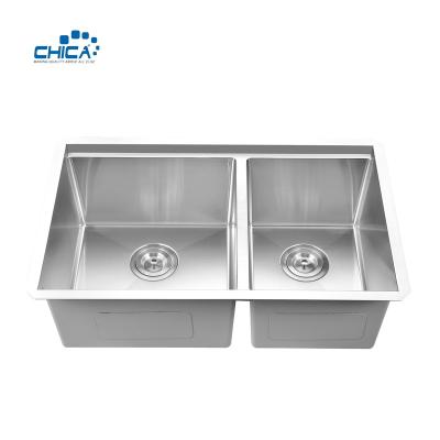 China Without Faucet UM30X19X10-6040 Double Bowl Stainless Steel Handmade Undermount Kitchen Sink For Farmhouse for sale