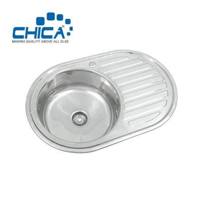 China With Single Faucet CH7750 770x500x170mm Stainless Steel Round Bowl Topmount Machine Pressed House Kitchen Sink With Drainer for sale