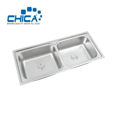 China Without Faucet Professional Customized Double Bowl Topmount Stainless Steel Farmhouse Kitchen Sinks With Drainage for sale