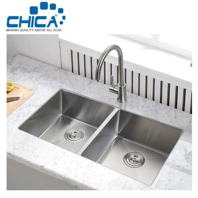 China Without Faucet CH3219-10 32x19x10 inch 18 Gauge Undermount 5050 Stainless Steel Double Bowl Handmade Kitchen Sink For North America Market for sale