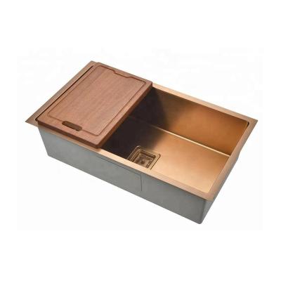 China Rose Gold Color Handmade House Single Bowl Faucet Undermount Stainless Steel Kitchen Sink With Place Drainner Hole for sale