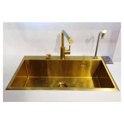 China Gold Color Single Faucet Topmount Stainless Steel Bowl Handmade Kitchen Sink With Faucets for sale