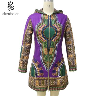 China Zipper Front African Ladies Jackets With Hoodie Long Sleeve Wax Printed for sale