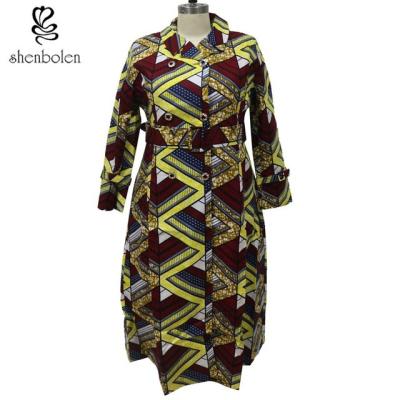 China Wax Printed African Ladies Jackets And Coats With Belt Pockets Long Sleeve for sale