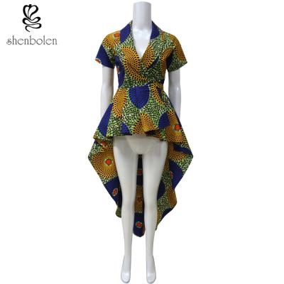 China OEM Service Mixed Color Ankara African Print Tops Short Sleeve High Low Style for sale